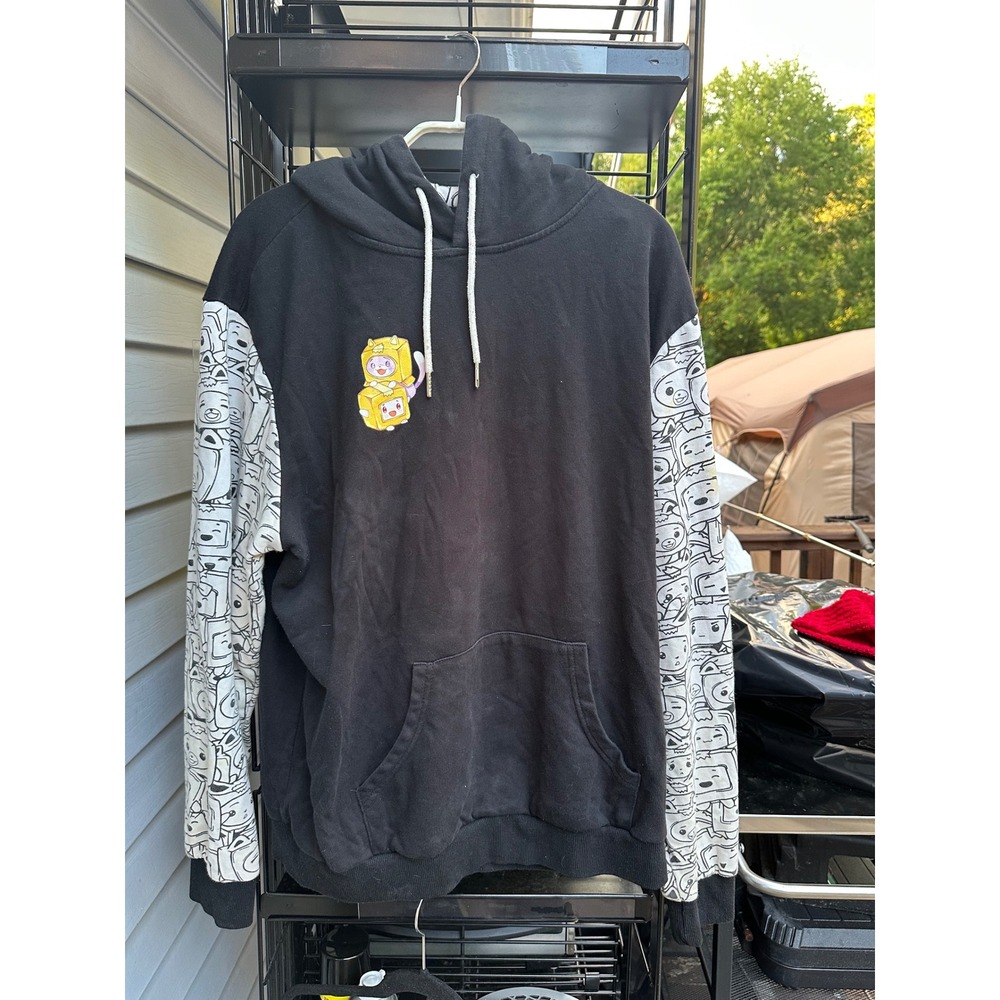 LankyBox Hoodie Black White Foxy Boxy Graphic Print Sweatshirt Gaming Merch